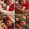 baby, sleeping, holiday, christmas, festive, plush_toy, cozy, blanket, hat, infant, cute, newborn, warm, red_clothing, green_clothing, wooden_basket, soft_texture, decorations, twinkle_lights, portrait
