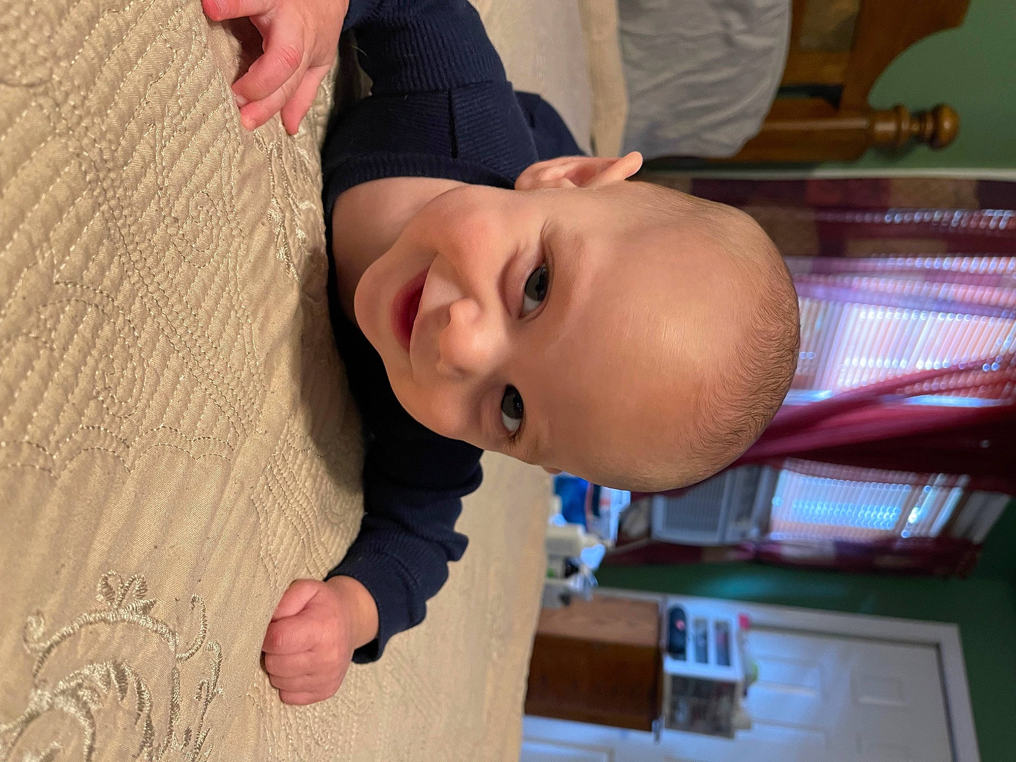 Kolton joined the competition — help win amazing prizes! baby, baby_toddler_clothing, cheek, child, flooring, fun, happy, hat, head, mouth, nose, person, play, room, skin, sleeve, smile, suit, thumb, toddler