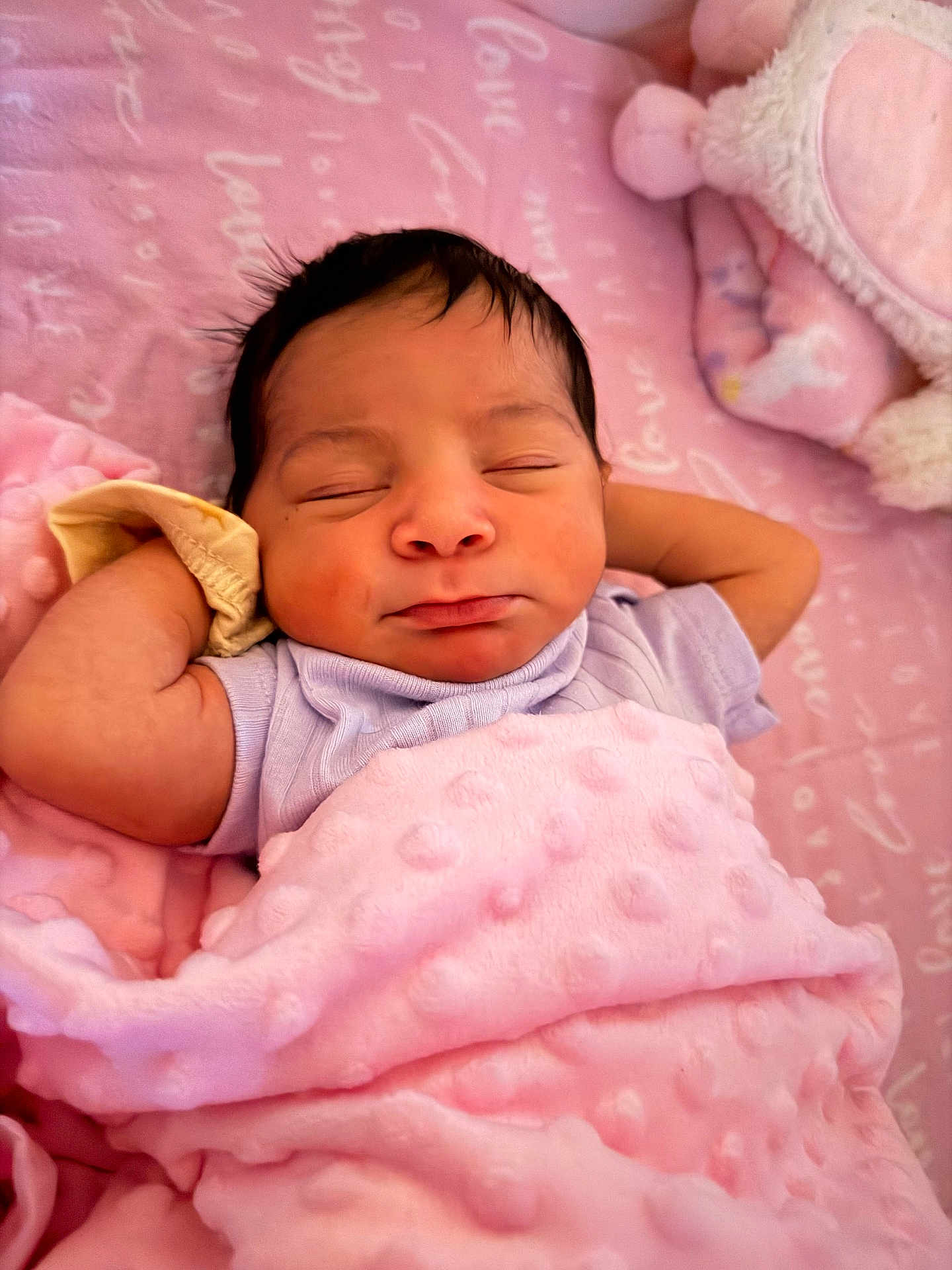 Kaylani joined the competition — help win amazing prizes! baby, bed, blanket, child, cozy, cute, face, indoors, infant, newborn, peace, peaceful, pink, portrait, relax, resting, skin, sleeping, small, soft