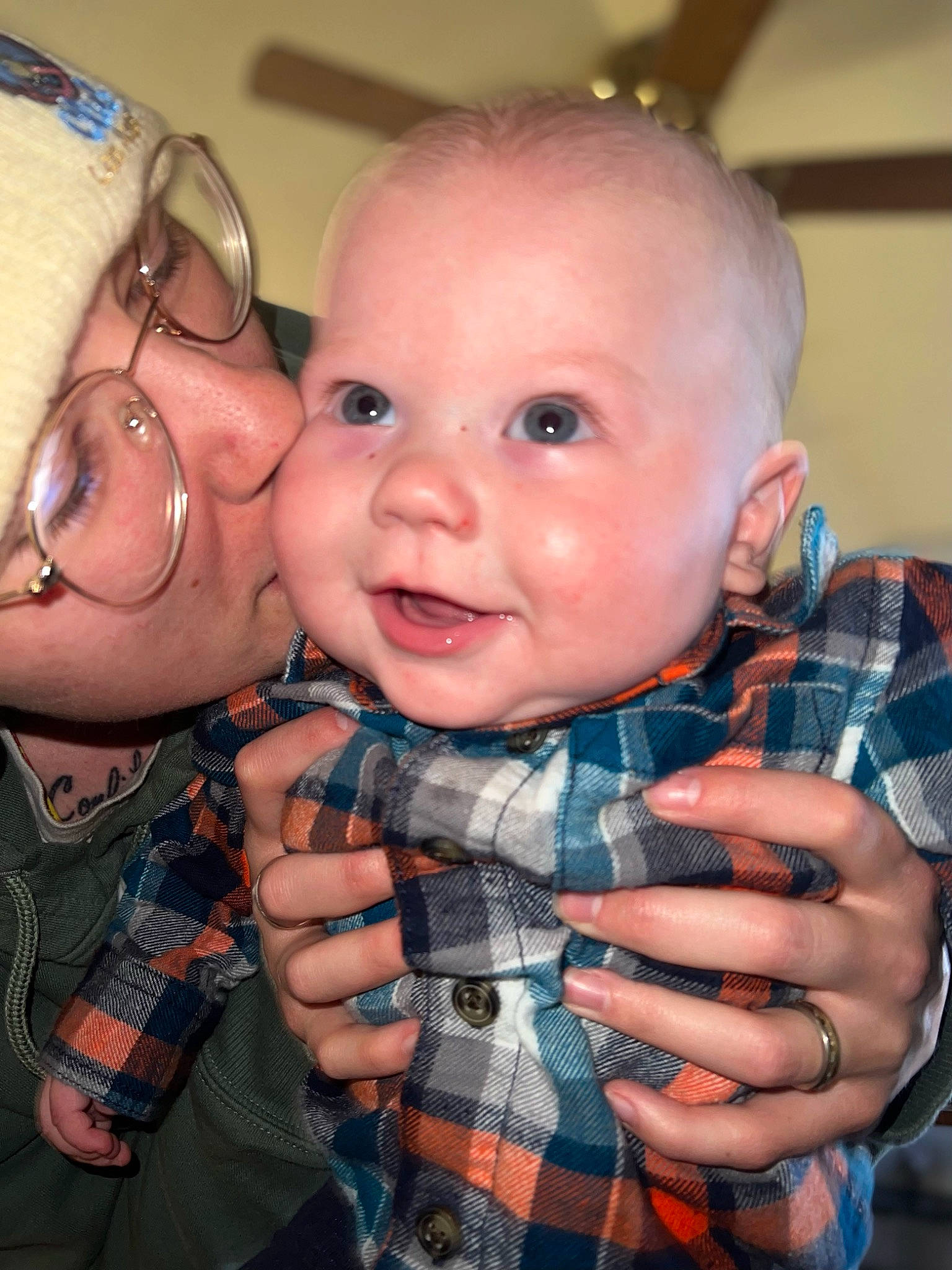 Malcolm joined the competition — help win amazing prizes! baby, cheek, collar, cool, finger, gesture, hand, happy, iris, lip, mouth, nose, person, plaid, skin, sleeve, smile, tartan, thumb, toddler