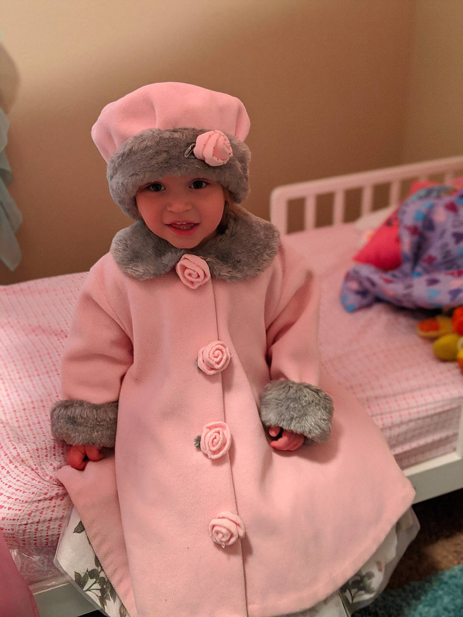 Jazmine joined the competition — help win amazing prizes! baby, child, doll, headwear, outerwear, person, pink, toddler, toy