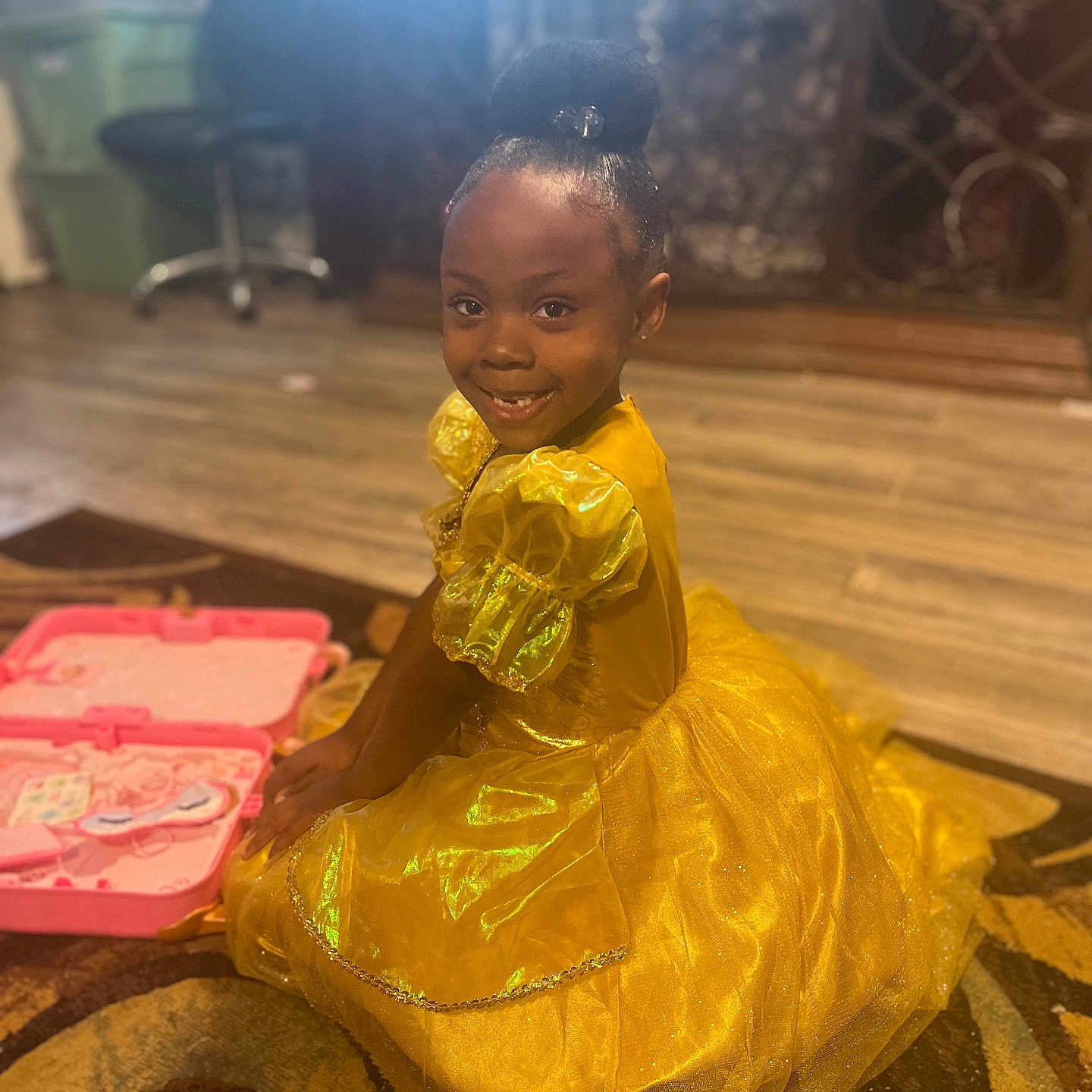 Miyah-Le joined the competition — help win amazing prizes! chair, child, clothing, coat, dress, face, fashion, female, formalwear, furniture, girl, happy, hardwood, head, person, photography, portrait, sitting, smile, wood