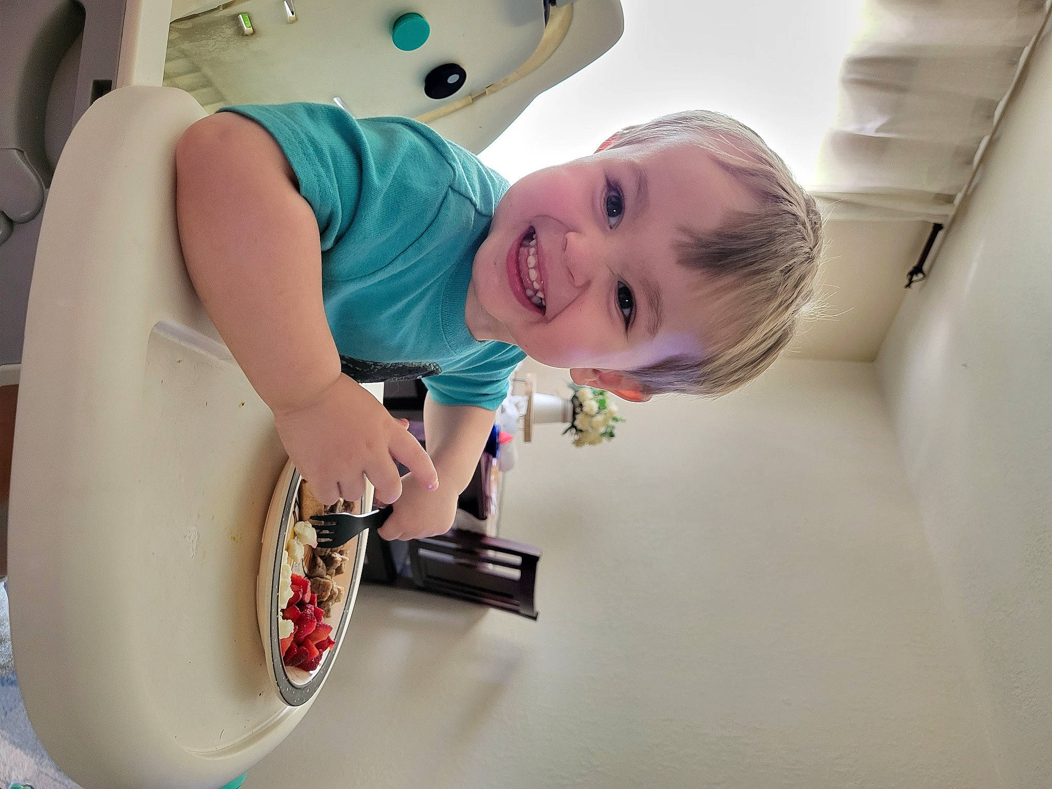 Hunter is registered to the contest to win money with this photo: baby, baby_products, baby_safety, baby_toddler_clothing, baby_toys, child, comfort, fun, happy, joy, leisure, person, photography, plate, play, product, room, sitting, smile, t_shirt