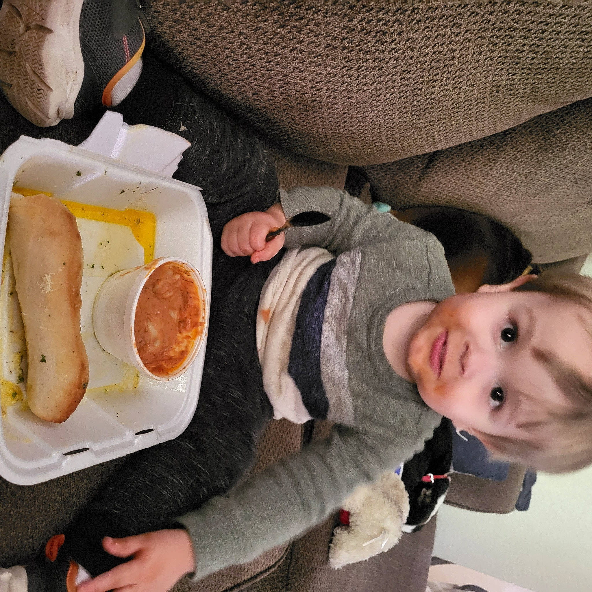 Hunter is registered to the contest to win money with this photo: baby_toddler_clothing, bockwurst, breakfast_sausage, cervelat, comfort, cuisine, dish, fast_food, finger, food, frankfurter_wurstchen, human, ingredient, knackwurst, longaniza, loukaniko, mouth, person, smile, tableware