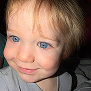 Ryson joined the competition — help win amazing prizes! child, toddler, face, blue_eyes, smile, hair, light_brown_hair, portrait, close_up, skin, clothing, grey_outfit, cute, happy, indoor, young_child, person, baby, head, expression