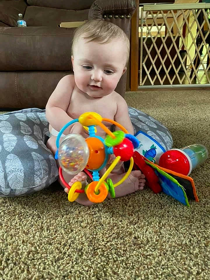 Brantley joined the competition — help win amazing prizes! baby, baby_playing_with_toys, baby_products, baby_toys, child, fun, person, play, product, rattle, toddler, toy, tummy_time