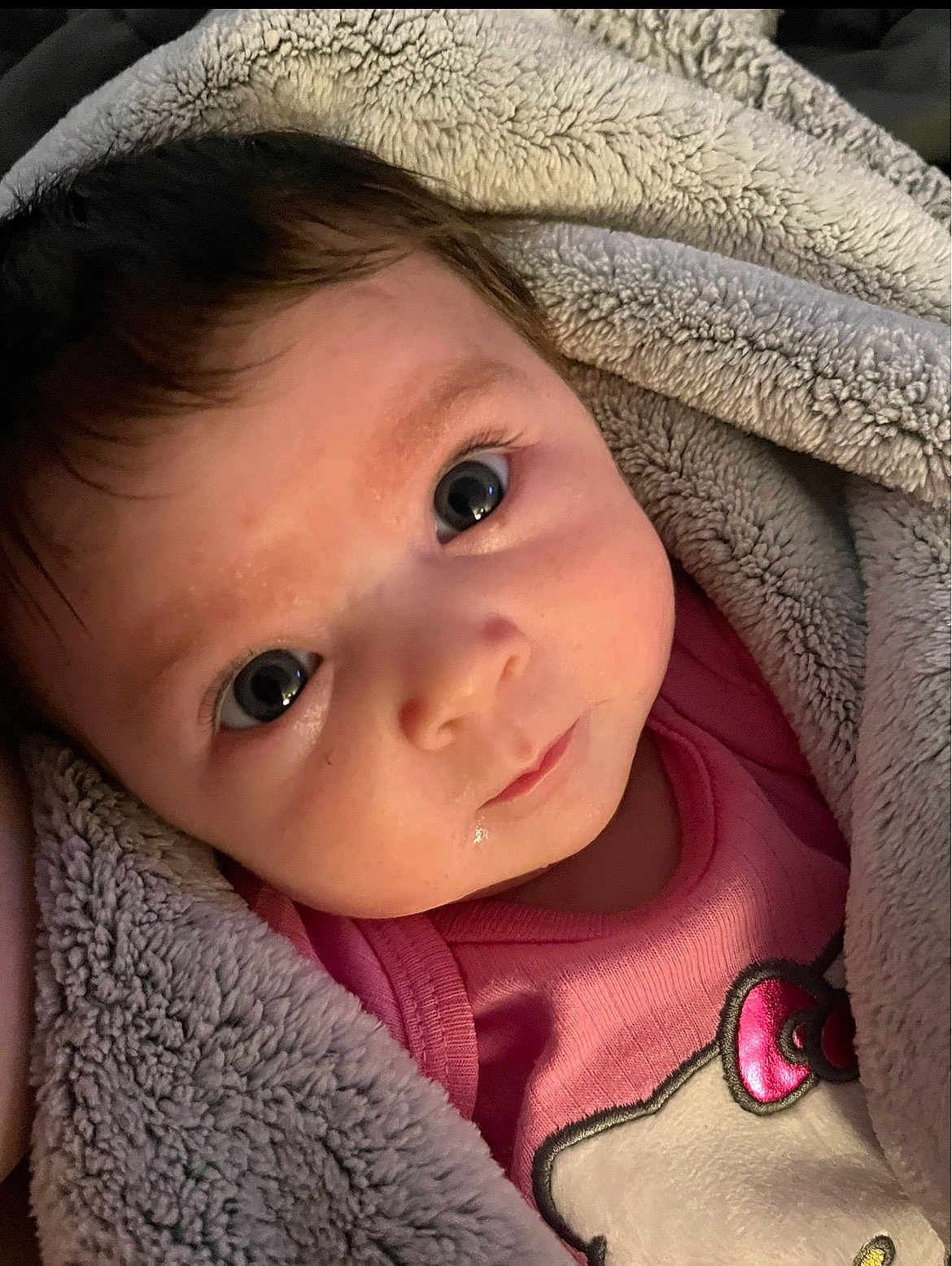 Audrianna joined the competition — help win amazing prizes! baby, infant, blanket, pink_clothing, face, eyes, cute, portrait, wrapped, soft_texture, closeup, child, newborn, warm, adorable, skin, expression, lying_down, indoors, cozy