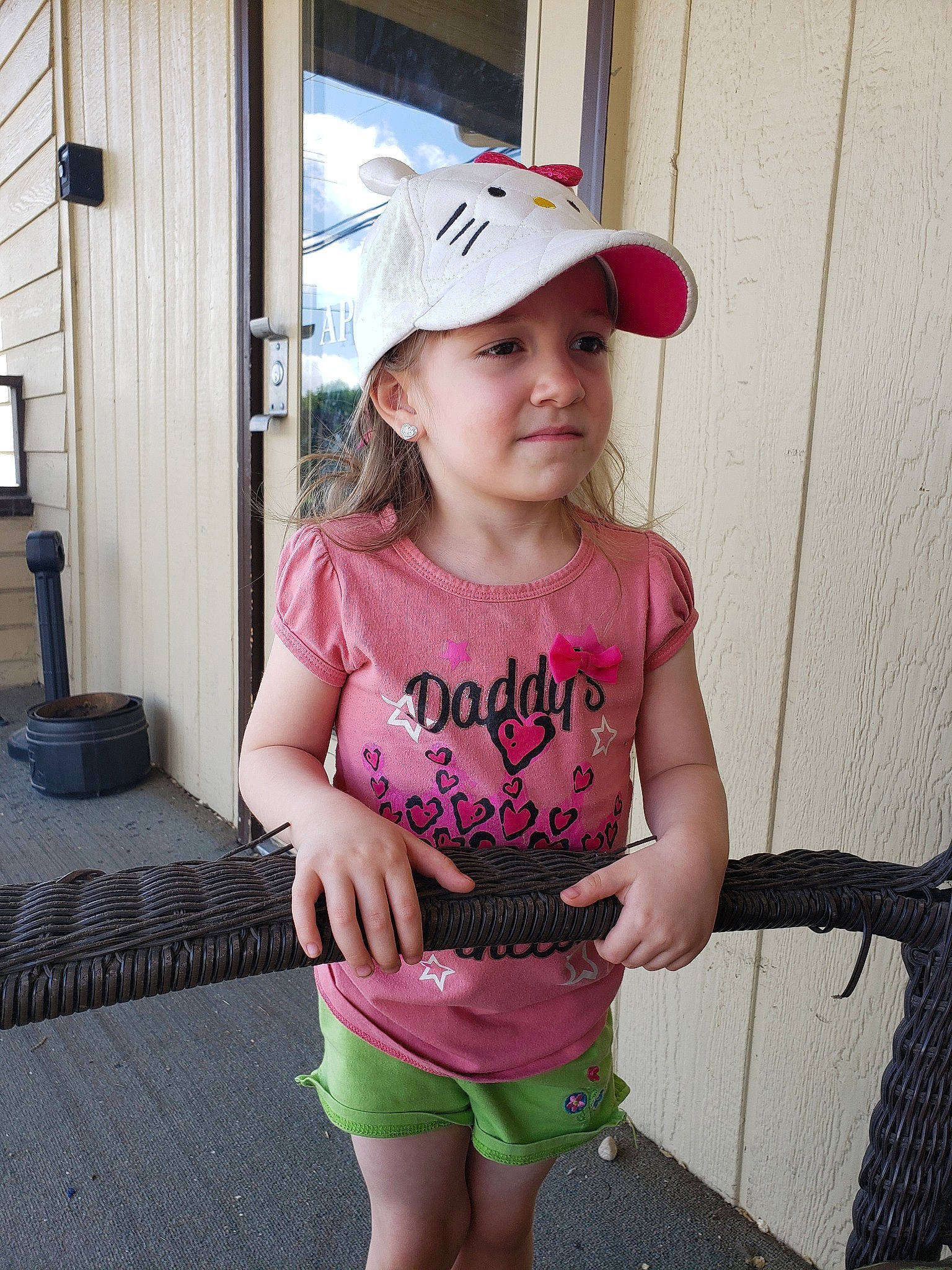 Taelynn is registered to the contest to win money with this photo: baby_toddler_clothing, child, fashion_accessory, fun, hat, headgear, headwear, leg, person, pink, shorts, skin, smile, summer, sun_hat, t_shirt, toddler, vacation