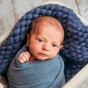 Oliver is registered to the contest to win money with this photo: newborn, baby, infant, wrapped, blanket, basket, knit, blue, cozy, cute, portrait, face, head, skin, hand, indoors, floor, texture, soft, sleepy