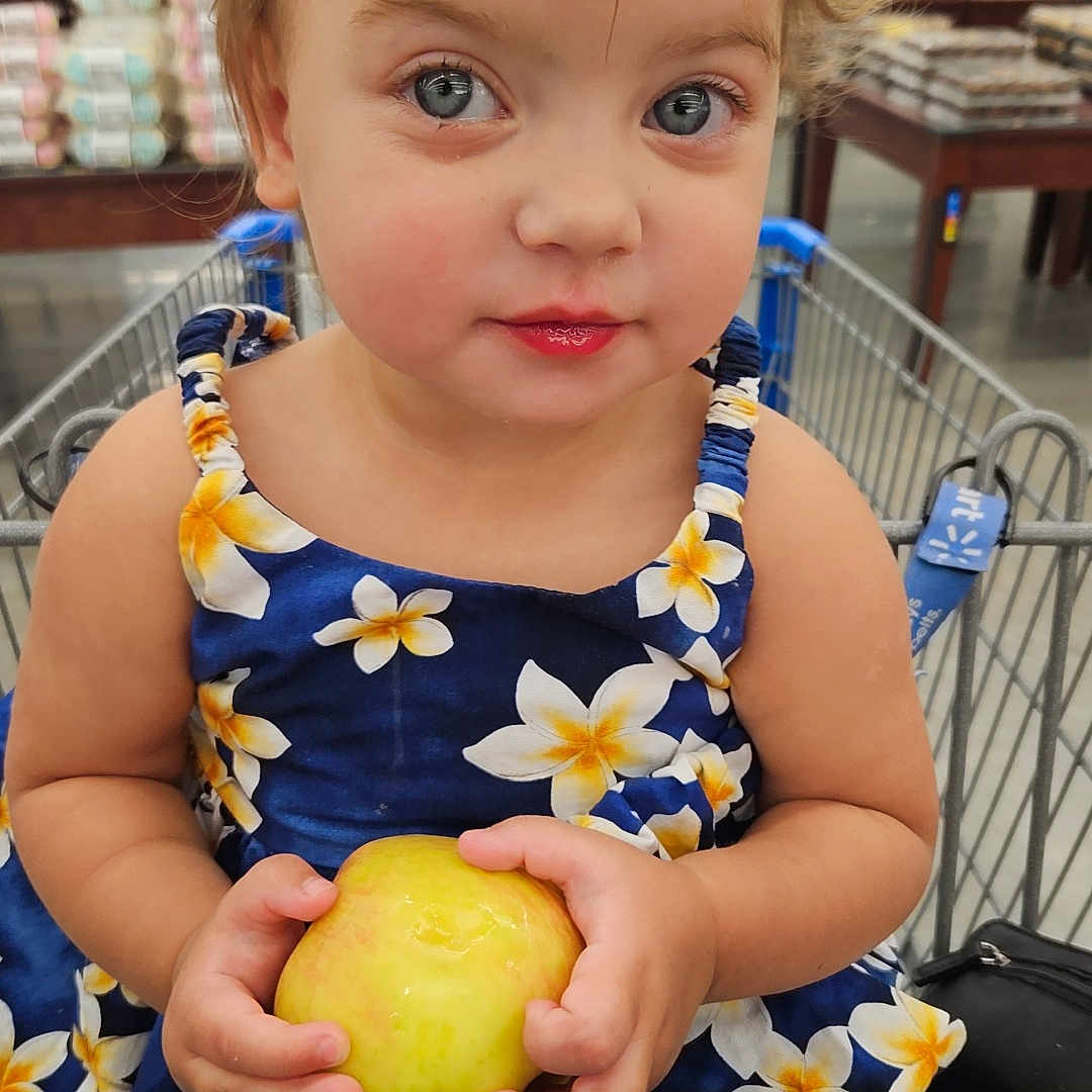 Lucille joined the competition — help win amazing prizes! apple, baby, bodypart, face, finger, food, fruit, grocerystore, hand, head, market, pear, person, photography, plant, portrait, produce, shelf, shop, shoppingcart