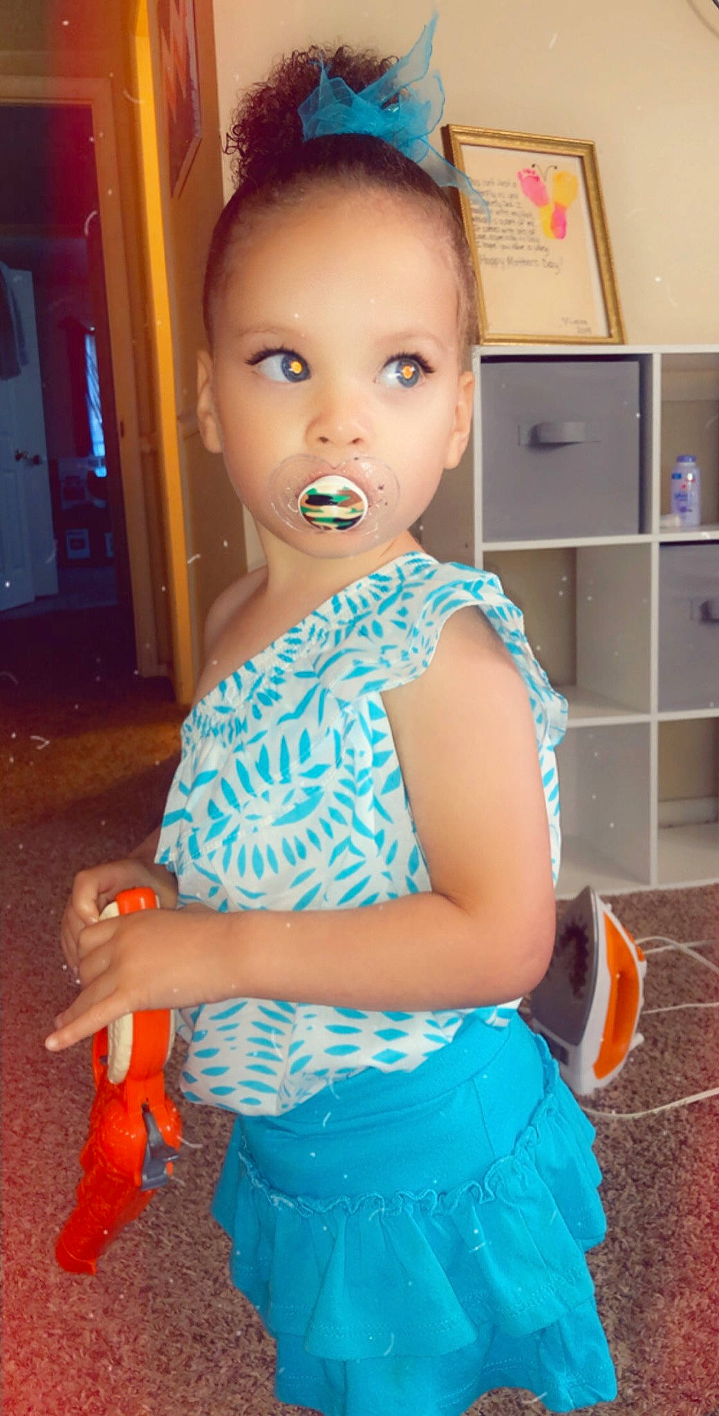 Leena joined the competition — help win amazing prizes! blue, child, person, smile, toddler, turquoise