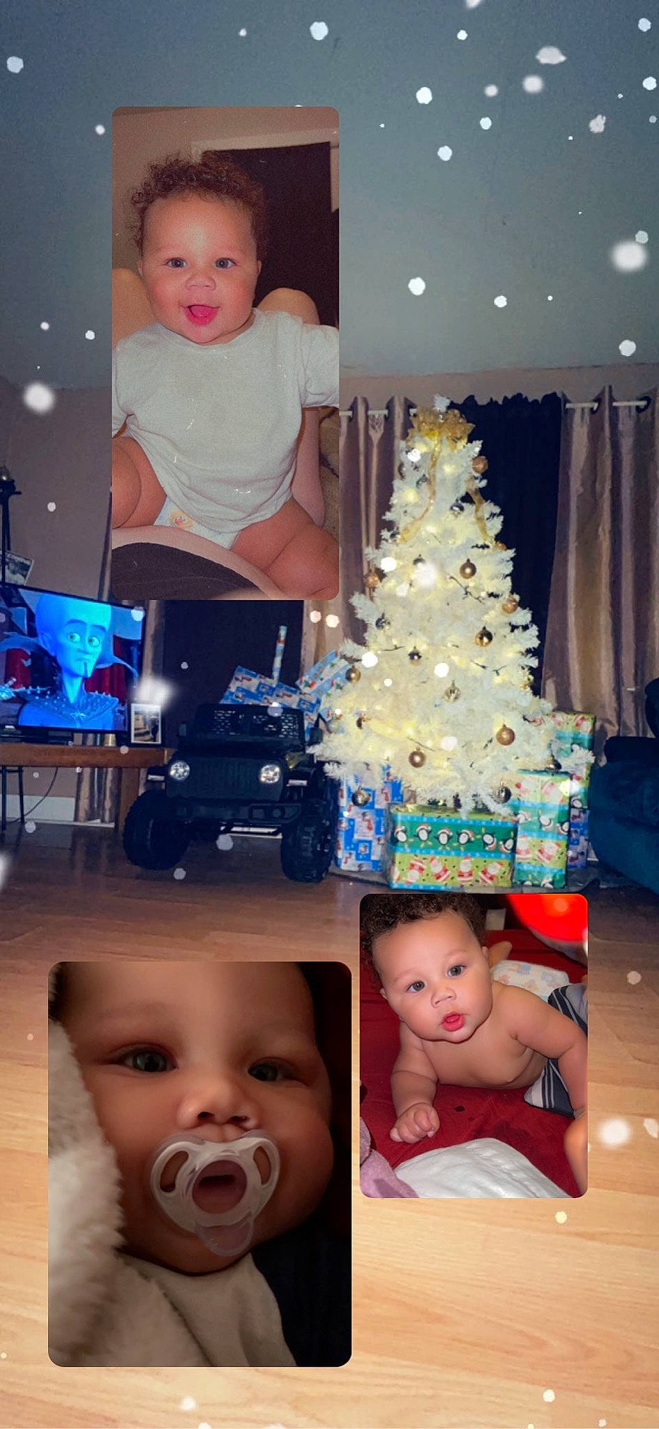 Jay is registered to the contest to win money with this photo: blue, child, christmas_decoration, christmas_ornament, christmas_tree, curtain, facial_expression, flash_photography, fun, happy, head, headwear, holiday_ornament, human, organ, people, person, photograph, smile, standing