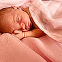 newborn, baby, sleeping, pink, fabric, soft, peaceful, skin, face, hand, infant, cute, resting, closeup, portrait, wrapped, delicate, serene, child, blanket
