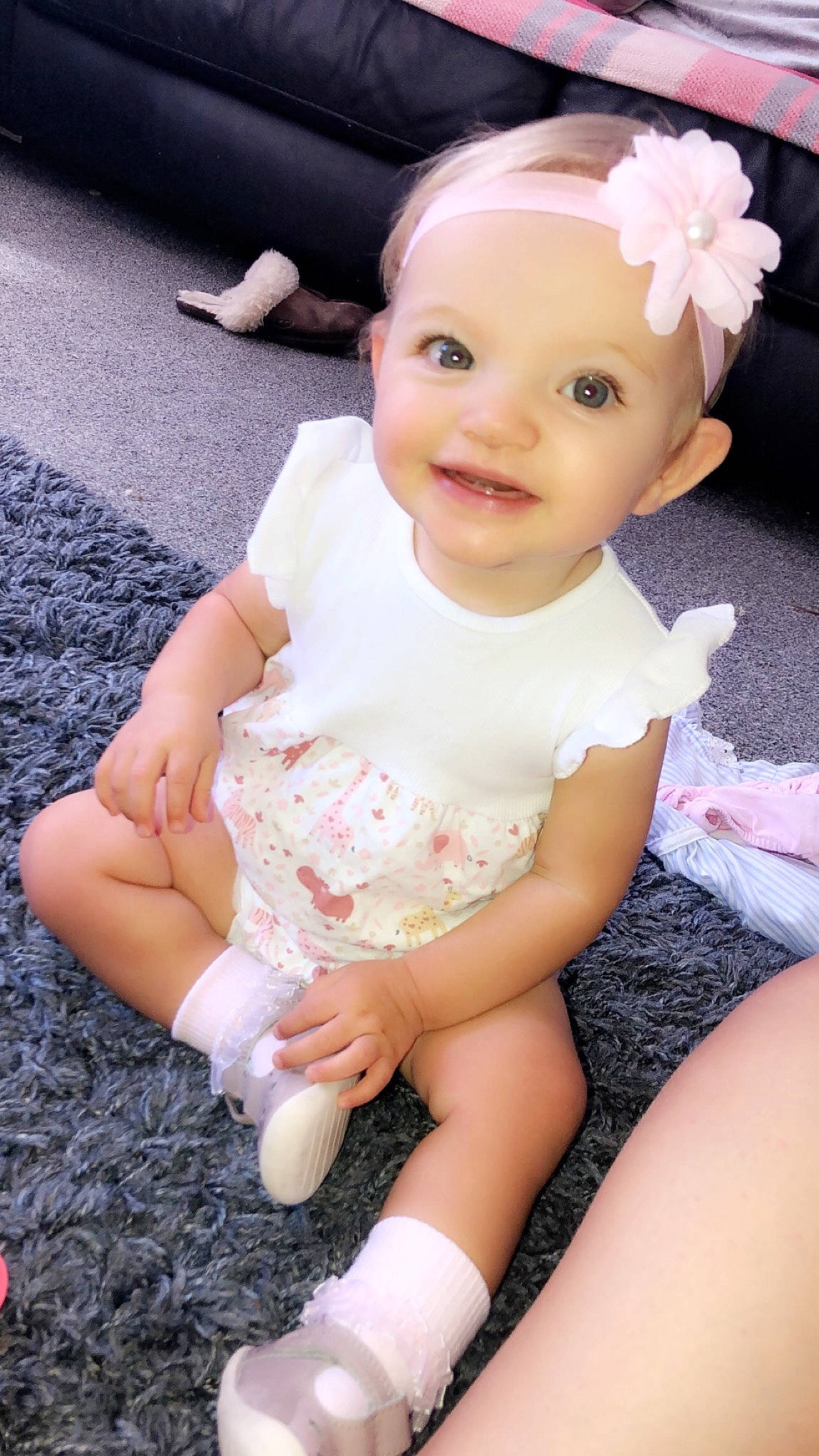 Isla-grace joined the competition — help win amazing prizes! baby, baby_products, baby_toddler_clothing, beauty, cheek, child, child_model, dress, ear, eye, face, hair_accessory, head, headgear, headwear, joy, leg, person, pink, plant
