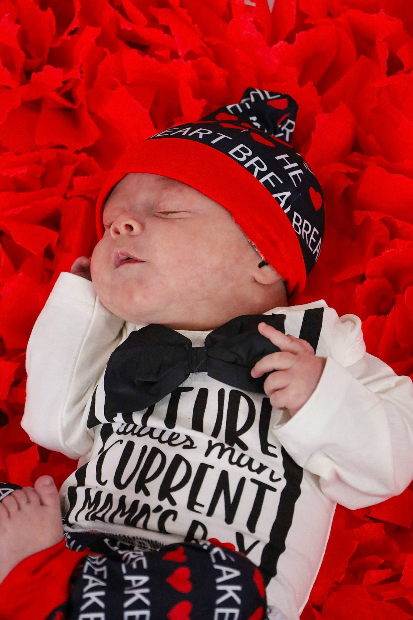 Westin joined the competition — help win amazing prizes! baby, baseball_cap, cap, carmine, child, event, face, facial_expression, fur, happy, knit_cap, outerwear, person, pink, red, santa_claus, sleeve, toddler, tree, white