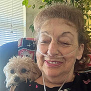 Tucker is registered to the contest to win money with this photo: accessories, adult, animal, canine, dog, face, female, glasses, head, jar, jewelry, necklace, person, pet, photography, plant, portrait, pottedplant, puppy, woman