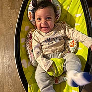 Amin Drummond is registered to the contest to win money with this photo: baby, child, smiling, happy, infant, baby_rocker, clothing, socks, floor, wooden_floor, head, face, seat, cushion, toy, indoor, person, playful, cute, young
