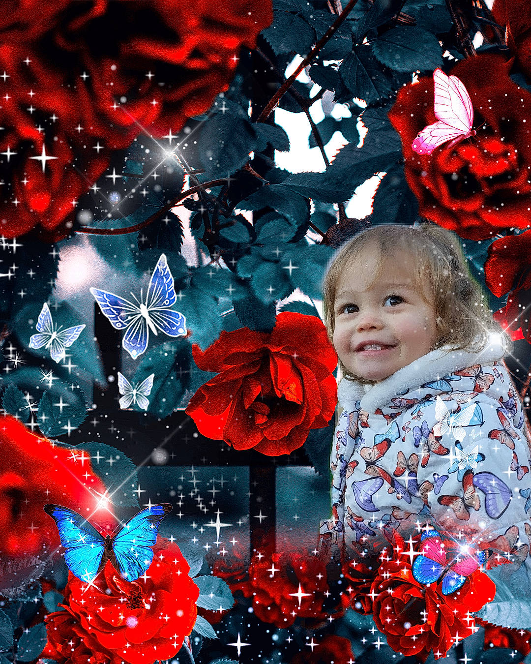 Maëlys a rejoint le concours — aidez-le/la à gagner de superbes lots ! art, christmas_decoration, christmas_eve, christmas_ornament, design, electric_blue, event, happy, holiday, joy, lighting, nature, ornament, pattern, people_in_nature, person, petal, plant, red, smile