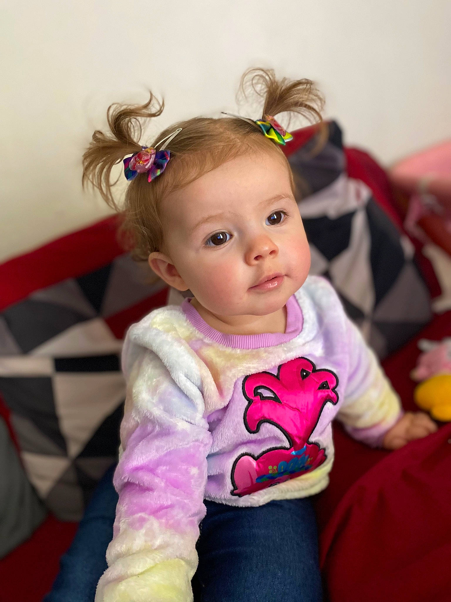 August is registered to the contest to win money with this photo: baby, baby_toddler_clothing, cheek, child, ear, eye, eyelash, facial_expression, happy, headband, headgear, human_body, iris, magenta, neck, person, pink, purple, skin, sleeve