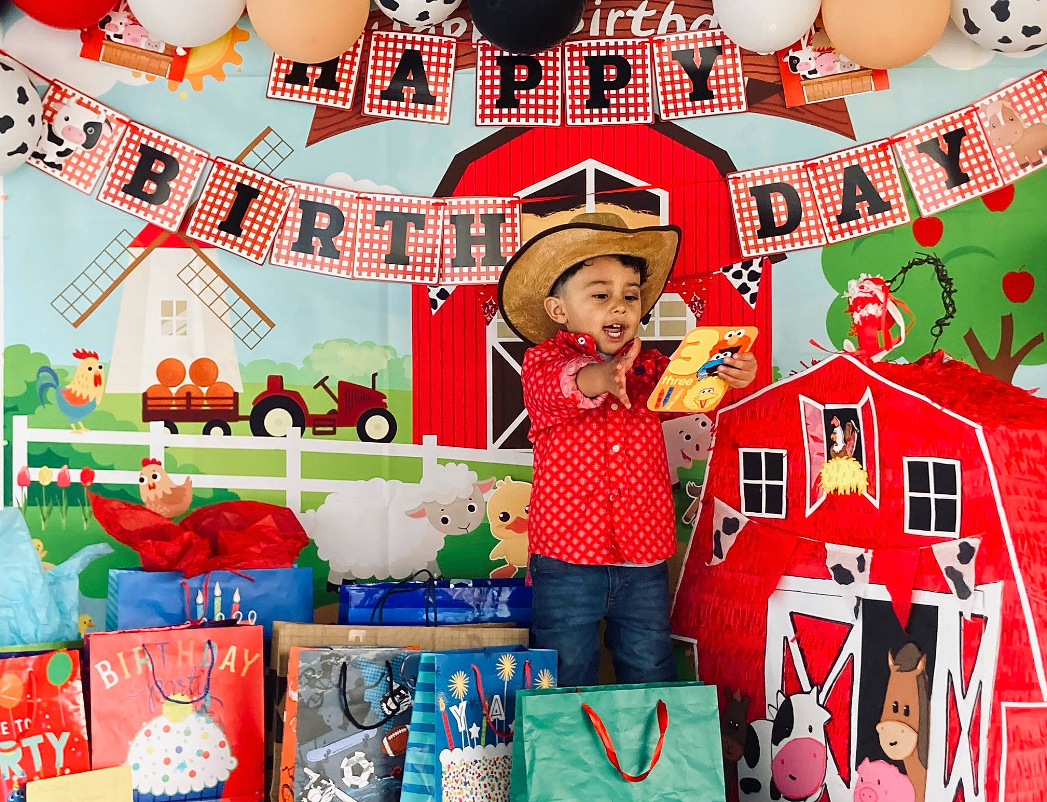 Dereck joined the competition — help win amazing prizes! art, child, christmas_eve, costume_hat, decoration, event, fun, happy, hat, holiday, luggage_and_bags, party, party_supply, pattern, person, product, red, room, t_shirt, textile