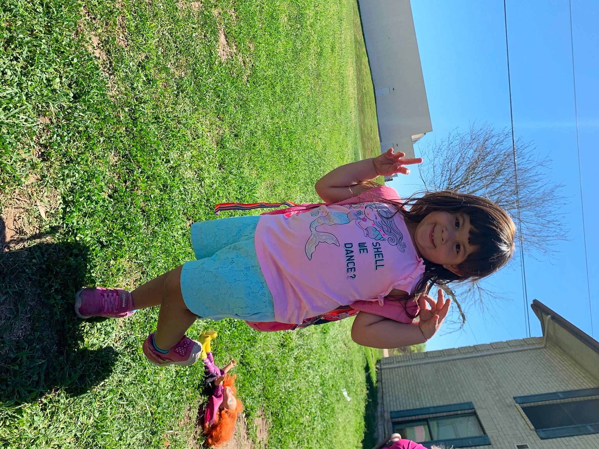 Malena joined the competition — help win amazing prizes! electric_blue, fun, grass, happy, joy, leisure, magenta, people, people_in_nature, person, pink, plant, recreation, shrub, sky, smile, snapshot, spring, summer, toddler
