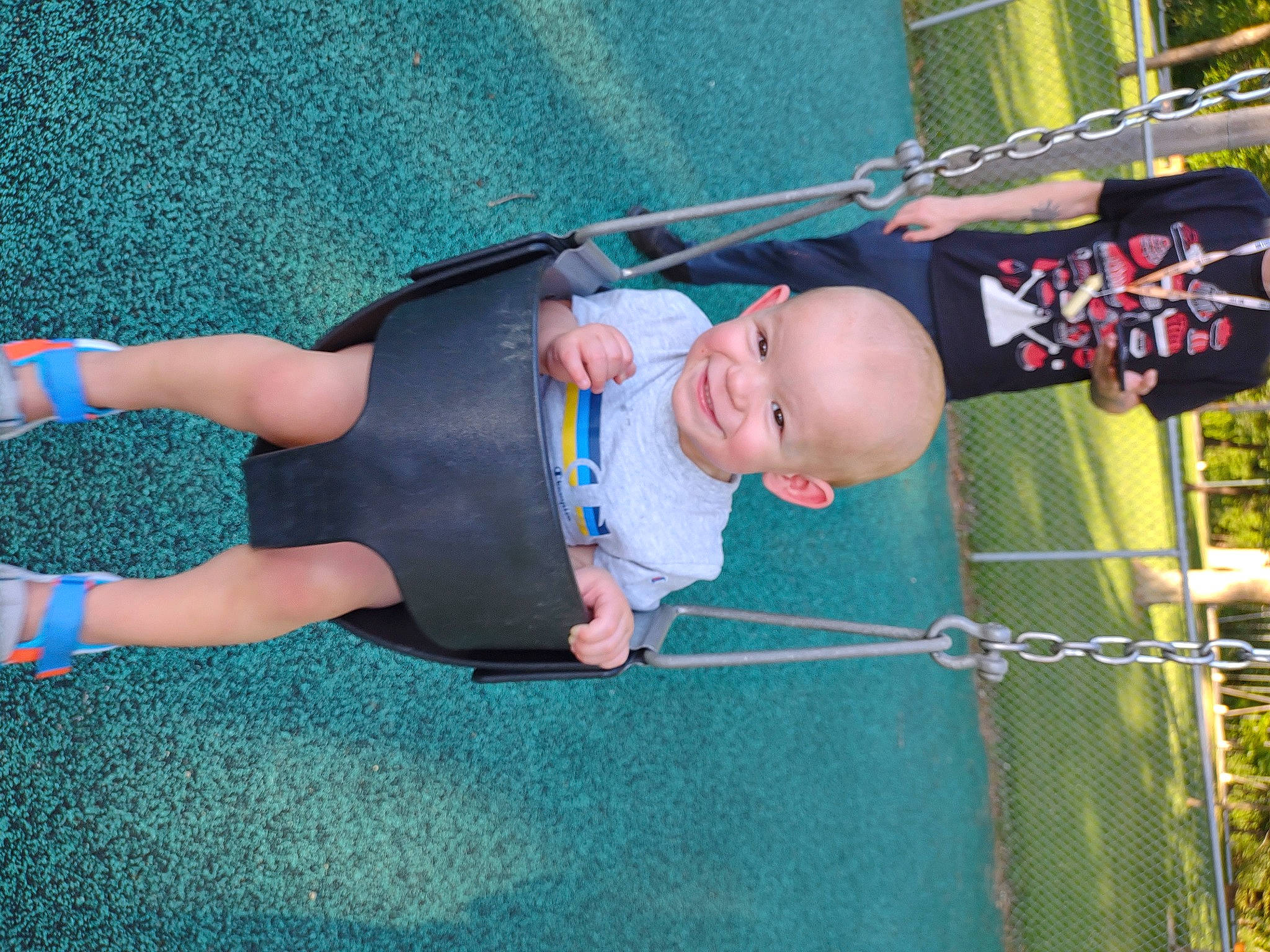 Fenyx joined the competition — help win amazing prizes! baby, blue, child, electric_blue, flooring, fun, grass, human_leg, joy, knee, leg, leisure, outdoor_play_equipment, person, recreation, shorts, sneakers, sportswear, t_shirt, thigh