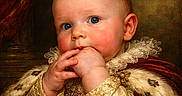 Curtis joined the competition — help win amazing prizes! baby, blue_eyes, child, cloak, clothing, costume, crown, curious, expression, face, fur, gold, hand, historical, indoor, jewelry, lace, portrait, red_cheeks, royalty