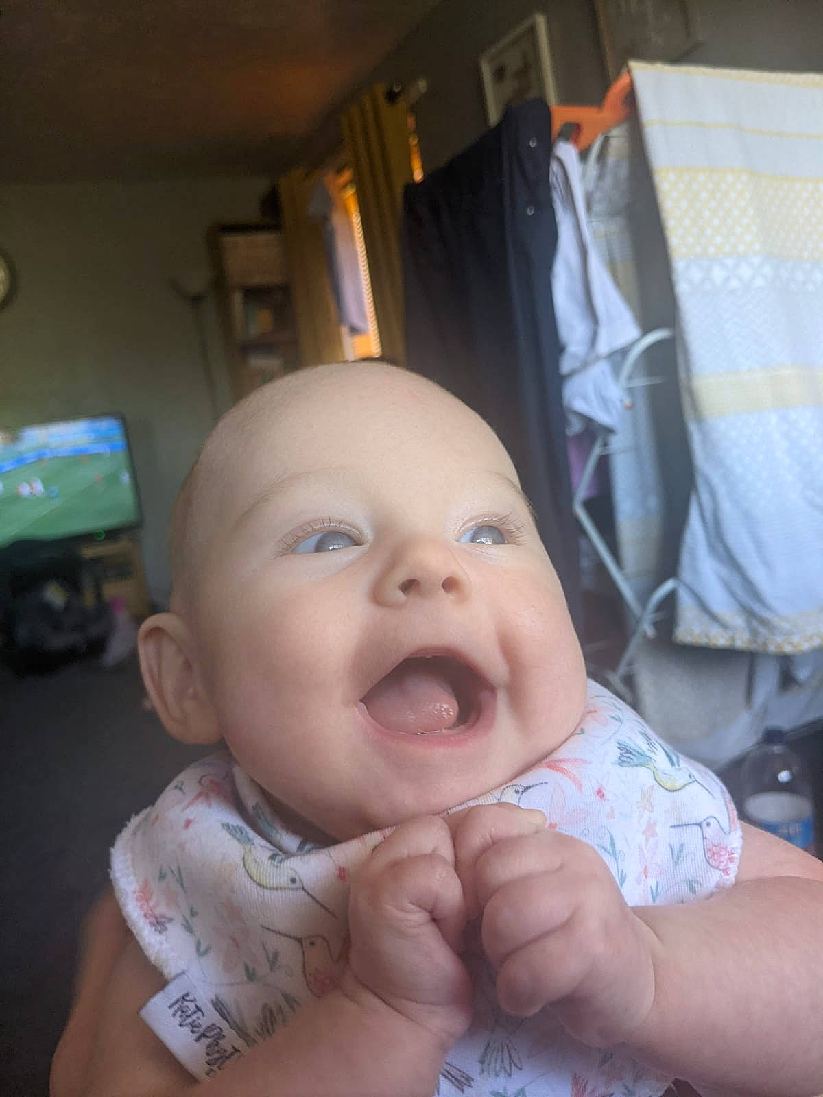 Constance joined the competition — help win amazing prizes! baby, baby_laughing, baby_toddler_clothing, cheek, eye, eyebrow, finger, fun, gesture, hairstyle, happy, head, iris, lip, mouth, nose, person, skin, smile, thumb