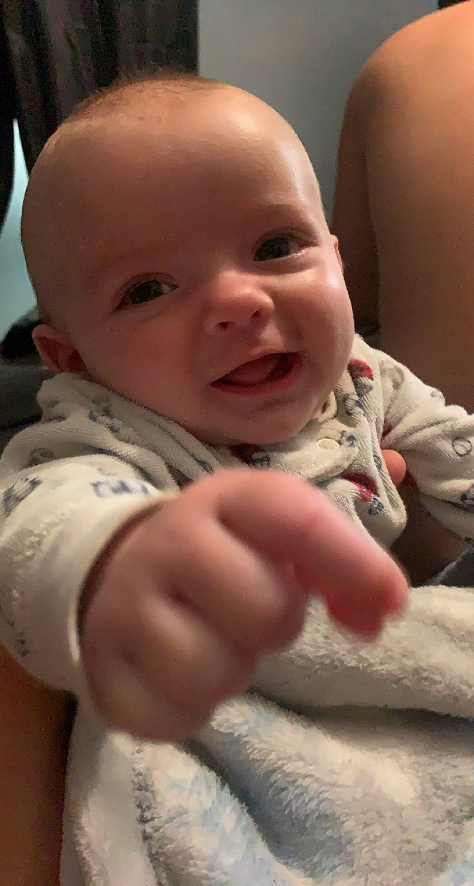 Damon joined the competition — help win amazing prizes! baby, baby_toddler_clothing, cheek, chin, comfort, eyebrow, finger, gesture, happy, human_body, iris, lip, mouth, nail, nose, person, skin, sleeve, smile, thumb