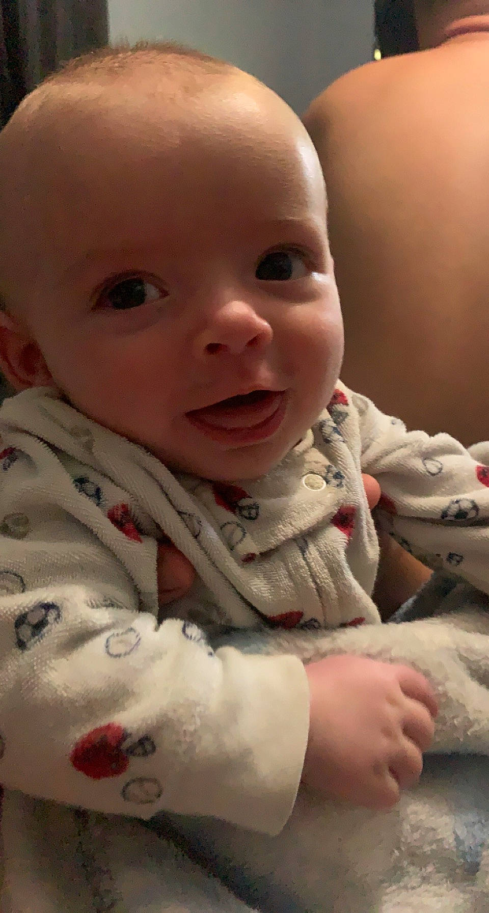 Damon joined the competition — help win amazing prizes! baby, baby_toddler_clothing, cheek, chin, comfort, eye, eyebrow, finger, gesture, head, human_body, iris, lip, mouth, nose, outerwear, person, skin, sleeve, smile