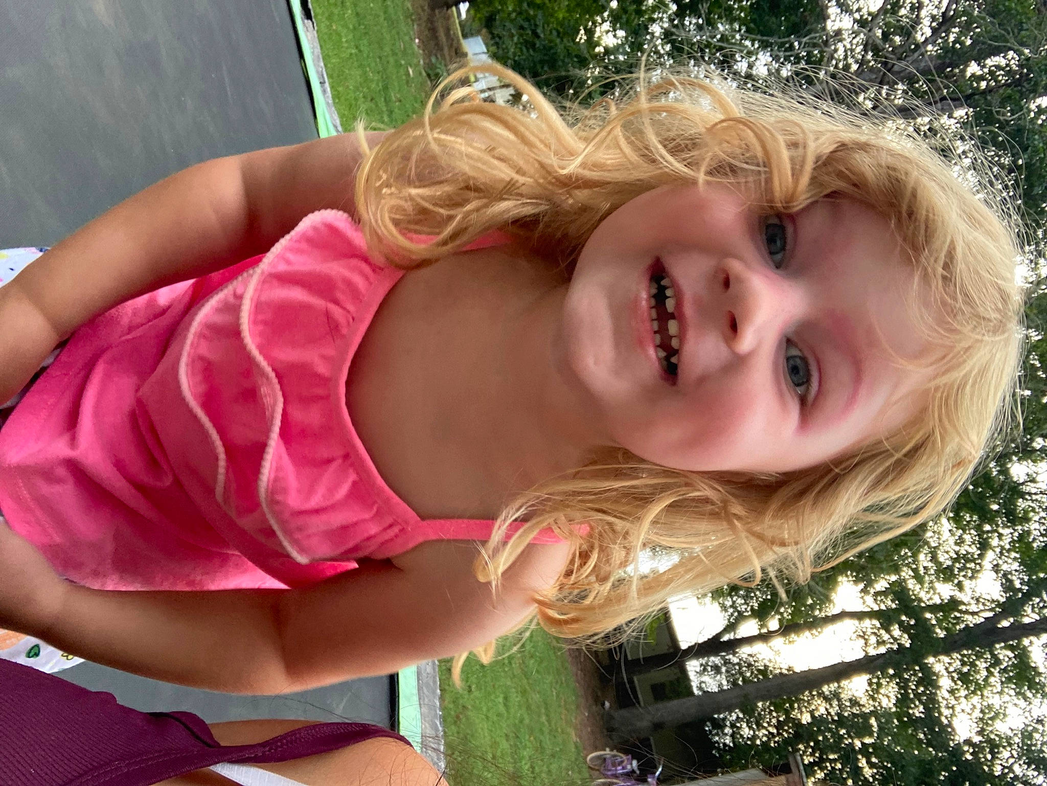 Lillyana joined the competition — help win amazing prizes! beauty, blond, child, chin, eyelash, fun, grass, happy, joy, leisure, lip, long_hair, mouth, nose, people_in_nature, person, pink, skin, smile, summer