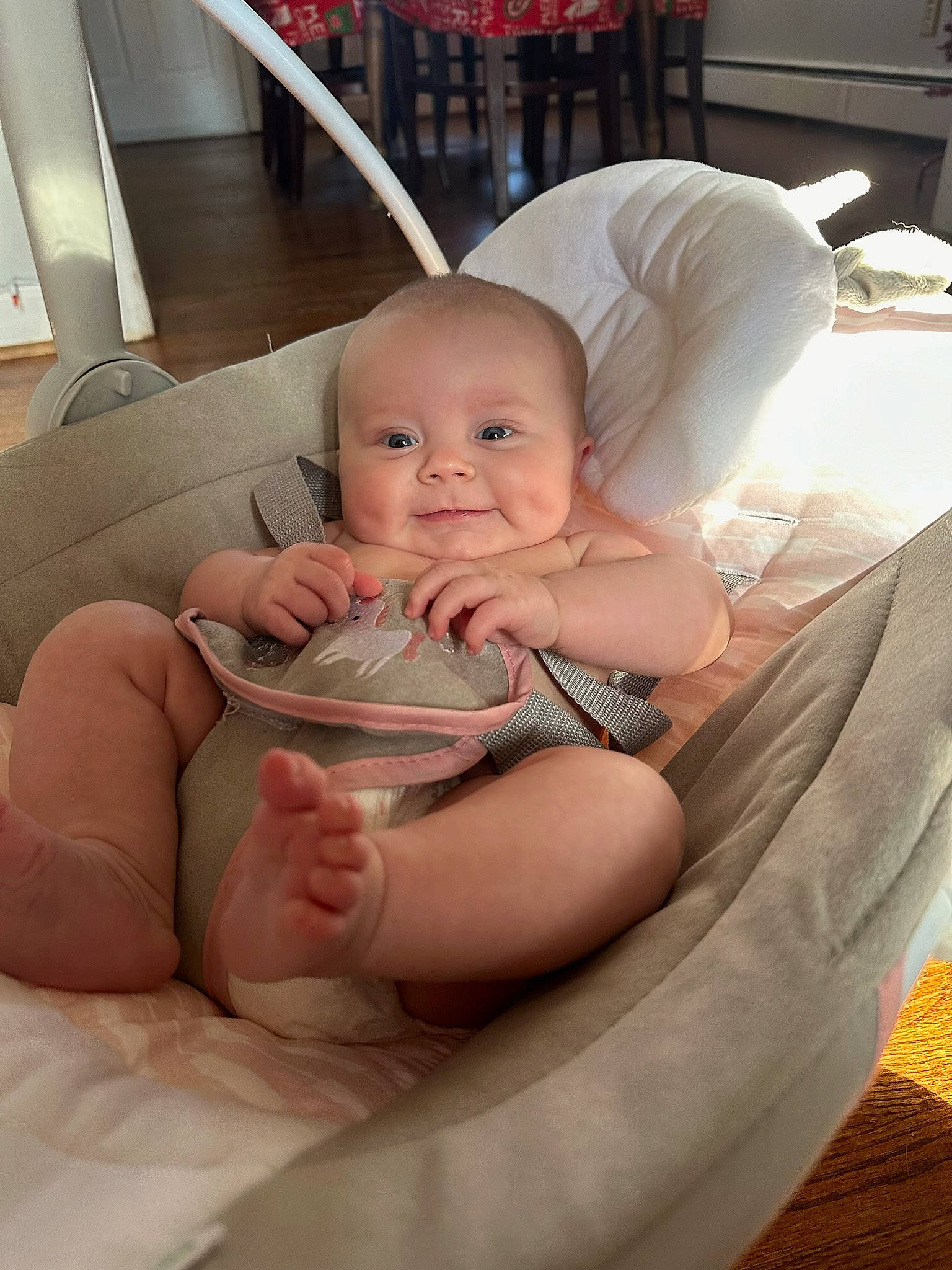 Miea joined the competition — help win amazing prizes! arm, baby, chair, cheek, comfort, finger, fun, hairstyle, hand, human_body, joint, joy, lap, leg, mouth, person, skin, smile, stomach, thigh