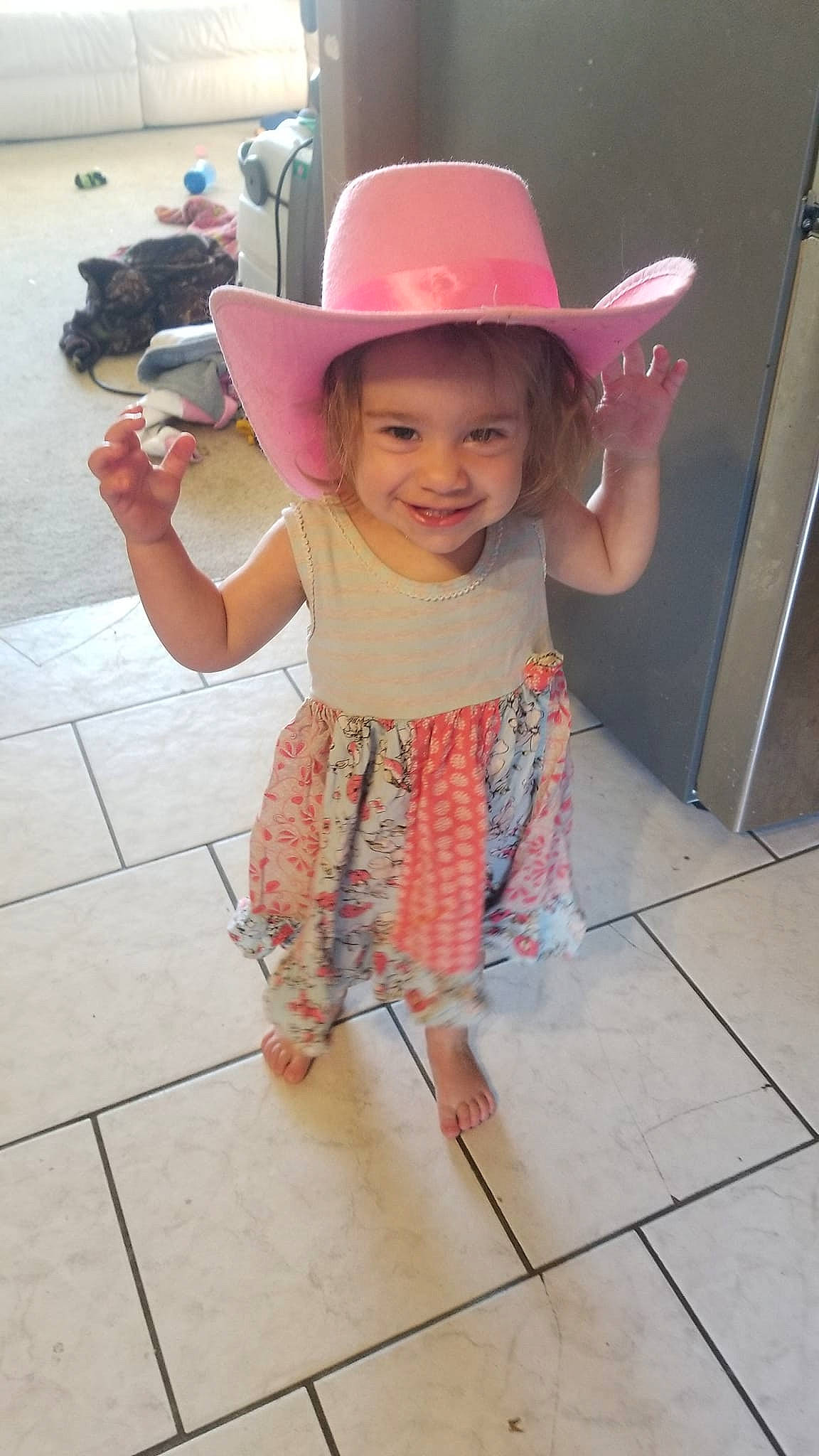Monica joined the competition — help win amazing prizes! baby_toddler_clothing, beauty, child, eye, finger, fun, happy, hat, joint, joy, magenta, person, pink, product, skin, sleeve, smile, summer, sun_hat, toddler