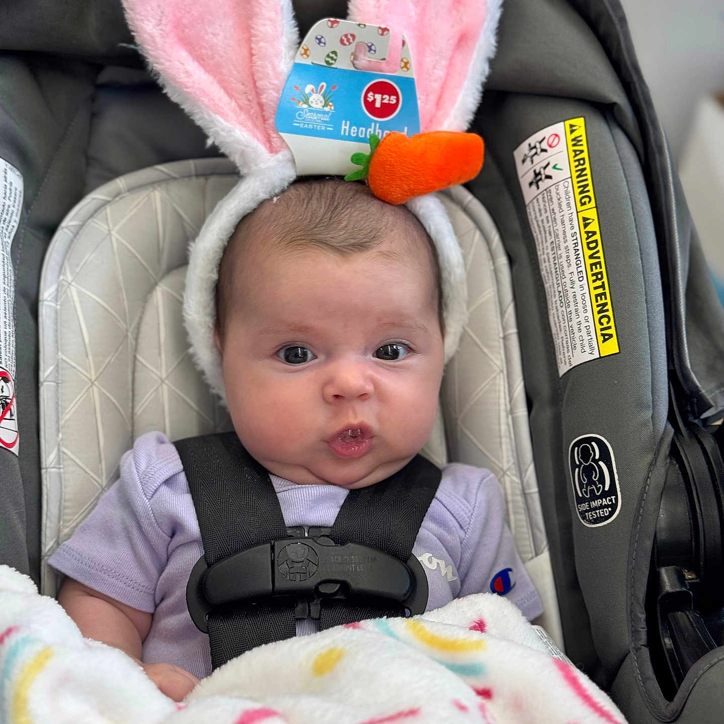 Ana is registered to the contest to win money with this photo: baby, car, car_interior, carseat, clothing, crib, cushion, face, furniture, hat, head, homedecor, infantbed, newborn, person, photography, portrait, stroller, transportation, vehicle