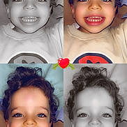 Santiago participe au concours pour gagner de l'argent avec cette photo : child, toddler, smiling, curly_hair, collage, color_photo, black_and_white, heart_emoji, happy, portrait, sweater, close_up, face, cute, expression, indoor, young_child, joyful, casual_clothing, baby