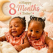 Zo'Lani joined the competition — help win amazing prizes! baby, twins, smiling, infant, cute, cozy, blanket, plush, decor, stars, moon, cloud, fairy_lights, celebration, portrait, matching_outfits, happy, indoor, child, cute_hair_accessories
