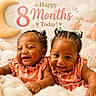 baby, twins, smiling, infant, cute, cozy, blanket, plush, decor, stars, moon, cloud, fairy_lights, celebration, portrait, matching_outfits, happy, indoor, child, cute_hair_accessories
