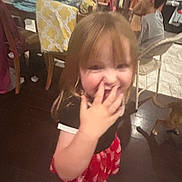 Addison is registered to the contest to win money with this photo: child, girl, laughing, hand, indoor, kitchen, boy, chair, table, floor, furniture, smile, person, home, playful, blurry, family, cute, young, people