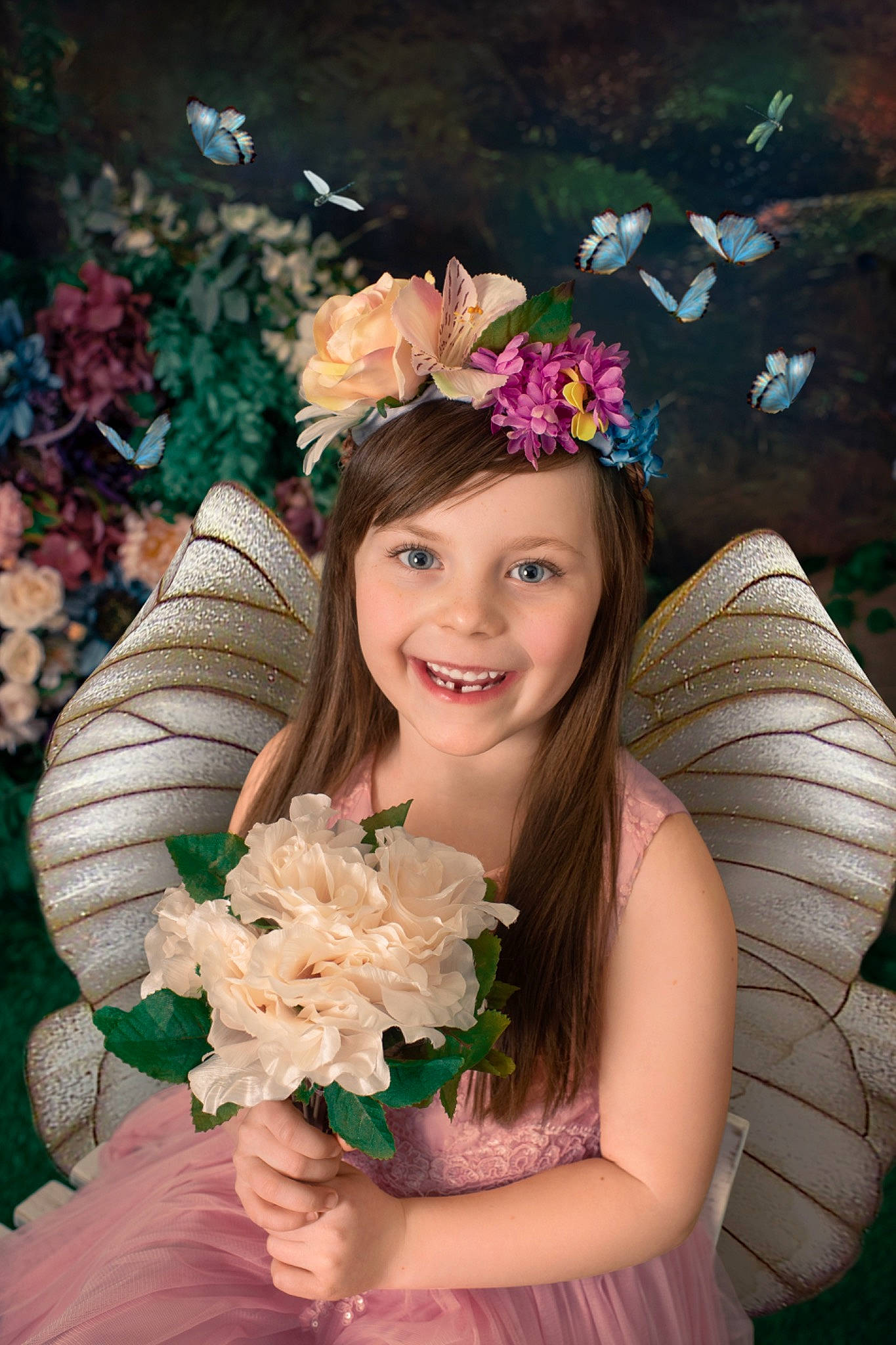 Alyce is registered to the contest to win money with this photo: botany, bouquet, dress, eye, face, flash_photography, flower, flower_arranging, grass, happy, headwear, iris, joy, leaf, nature, people_in_nature, person, petal, photograph, pink