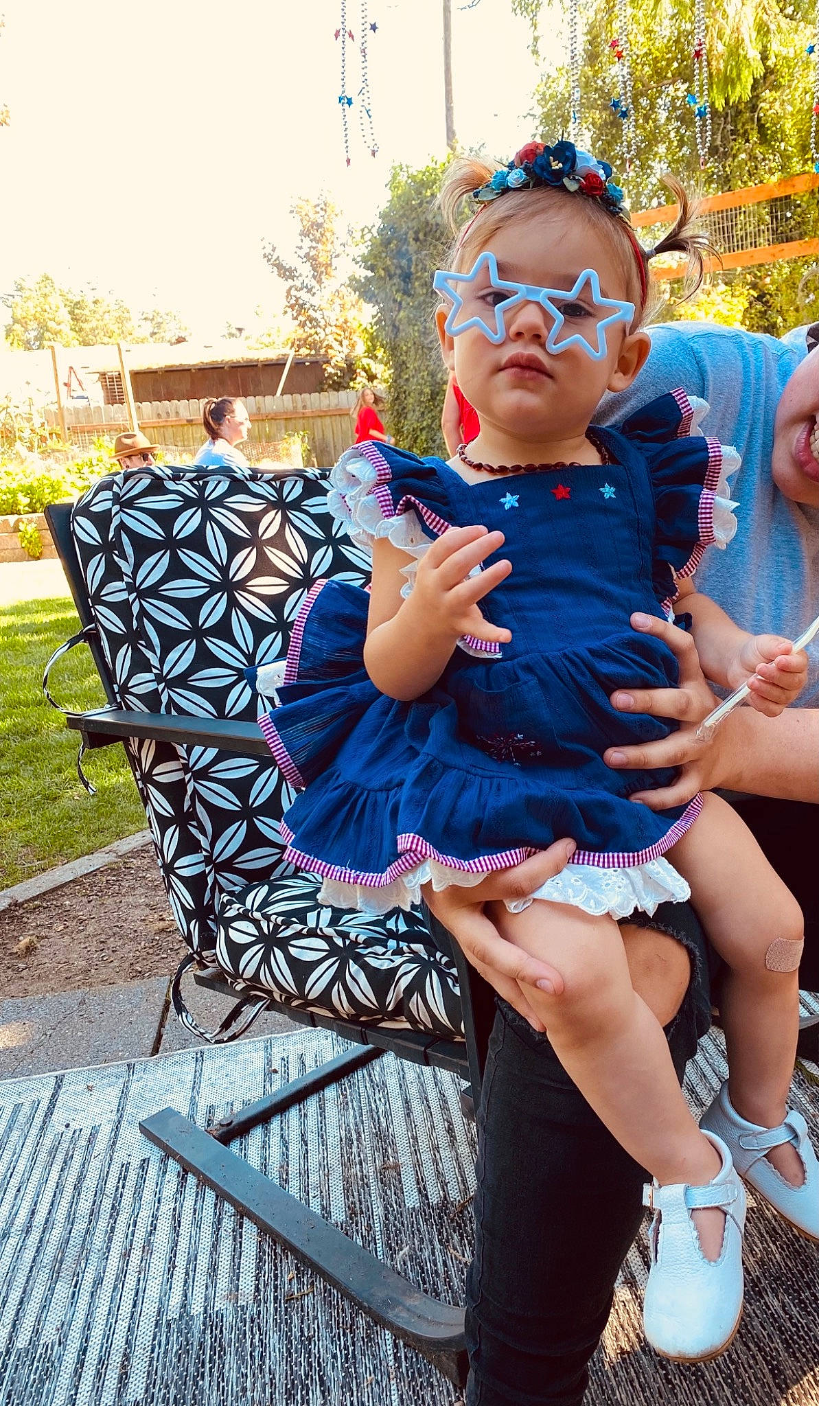 Paityn joined the competition — help win amazing prizes! azure, baby_toddler_clothing, blue, chair, cool, electric_blue, eyewear, face, fun, glasses, grass, hairstyle, happy, headwear, leisure, outdoor_furniture, person, recreation, style, textile