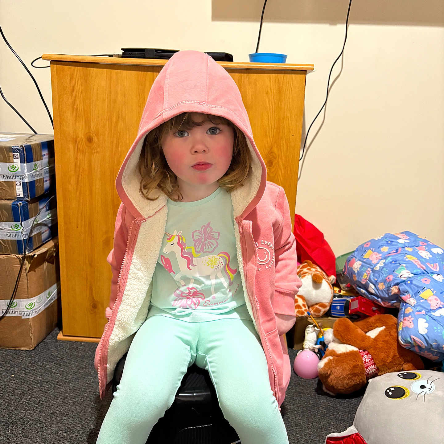 Luna joined the competition — help win amazing prizes! child, clothing, computerhardware, electronics, face, female, footwear, furniture, girl, hardware, hat, head, hood, hoodie, monitor, person, photography, portrait, screen, shoe