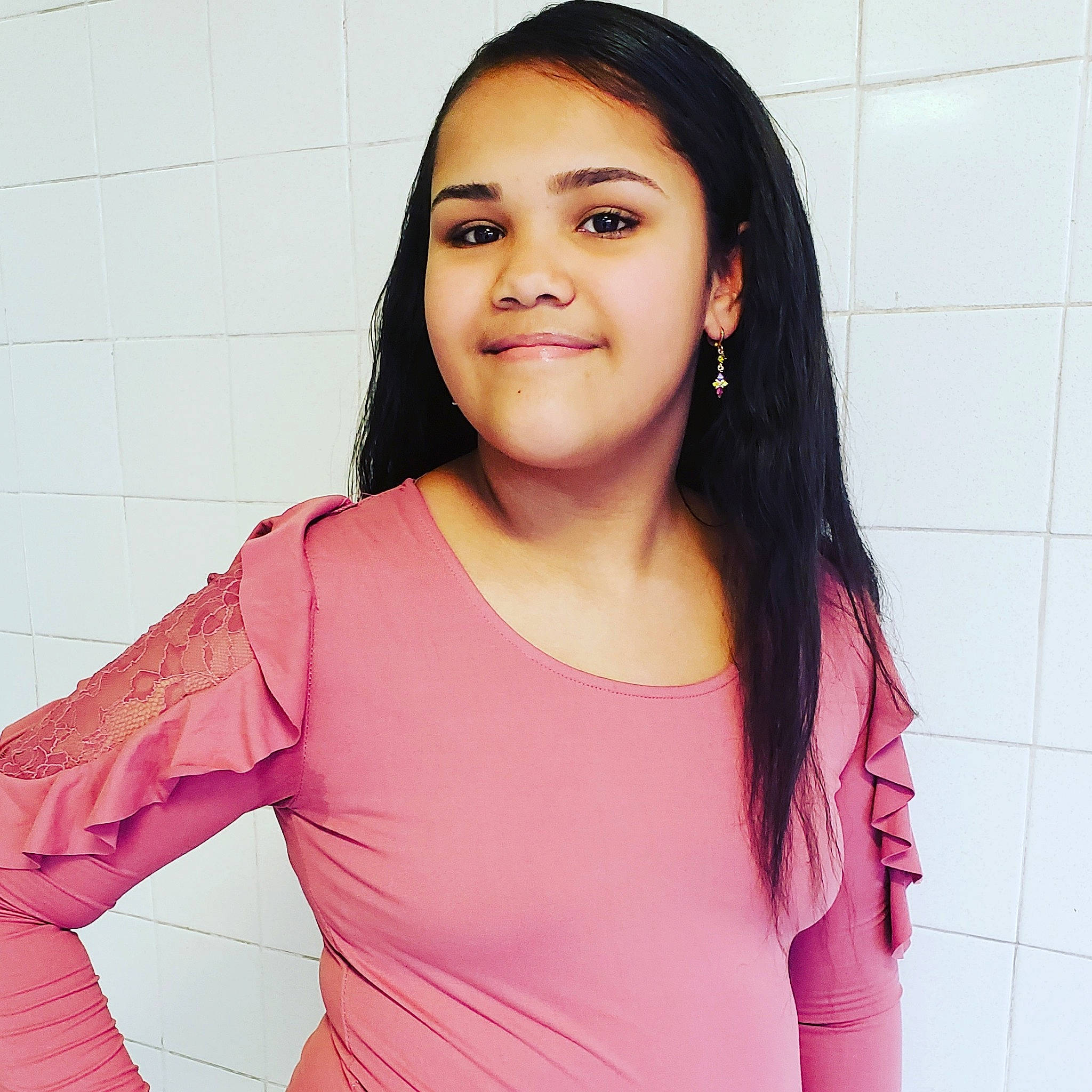 Annette Leticia is registered to the contest to win money with this photo: beauty, black_hair, cheek, chin, eyebrow, face, forehead, hair, hairstyle, joy, lady, lip, long_hair, material_property, neck, person, photo_shoot, photography, pink, shoulder