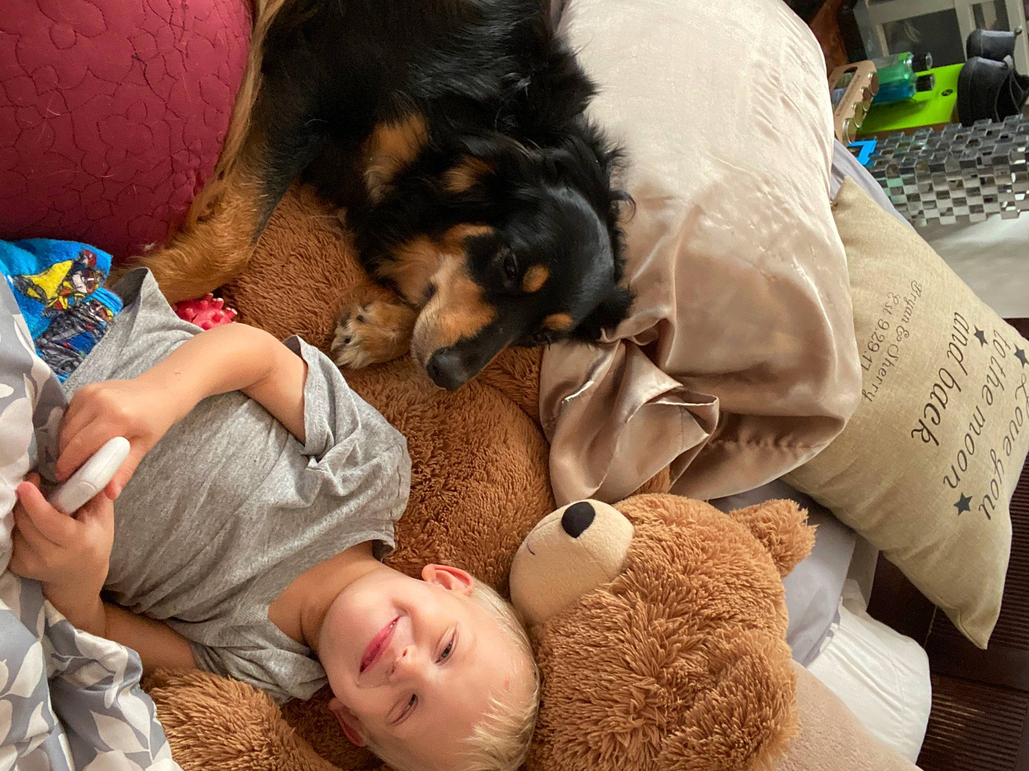 Bella joined the competition — help win amazing prizes! bedtime, canidae, carnivore, child, comfort, companion_dog, dog, dog_breed, fur, guard_dog, happy, input_device, linens, mammal, nap, sleep, smile, sporting_group, toddler, toy_dog