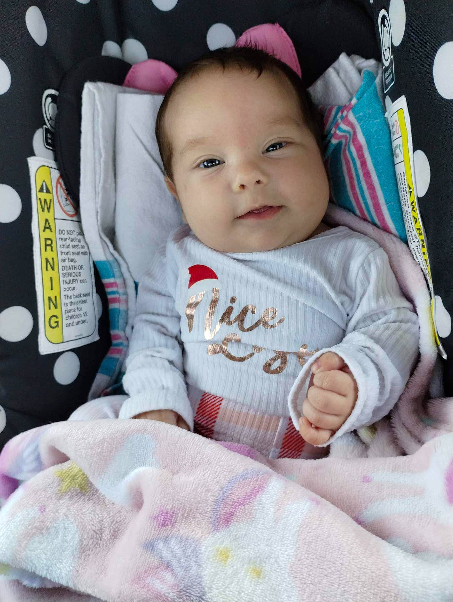 Journey joined the competition — help win amazing prizes! baby, baby_carriage, baby_in_car_seat, baby_products, baby_safety, baby_sleeping, baby_toddler_clothing, car_seat, cheek, child, comfort, happy, linens, person, pink, product, sleeve, smile, t_shirt, textile