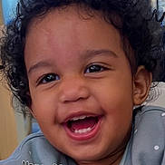 Taïna participe au concours pour gagner de l'argent avec cette photo : toddler, child, smiling, happy, curly_hair, face, portrait, indoor, clothing, sweater, polka_dots, cute, young_child, baby, person, head, expression, joy, closeup, skin