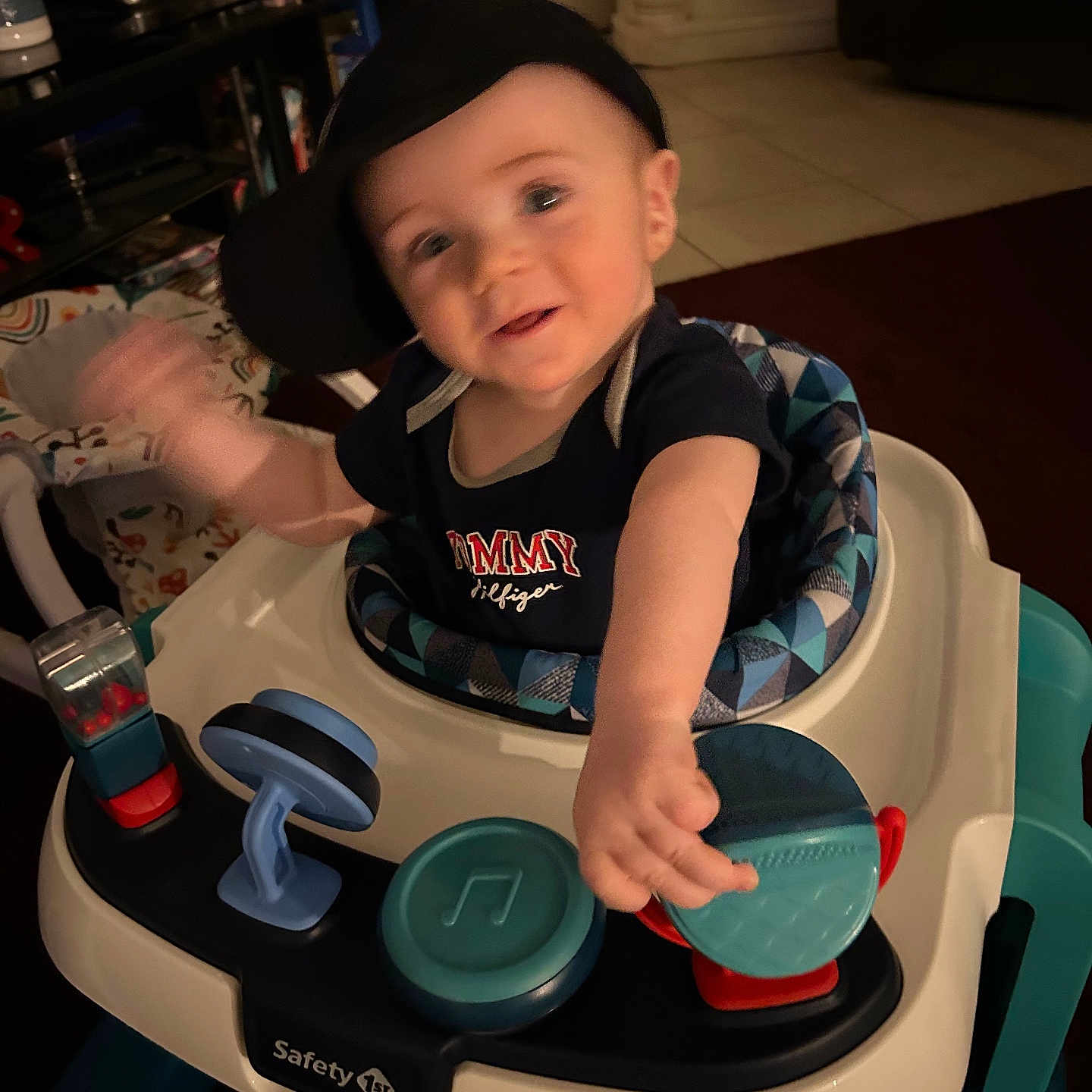Damon joined the competition — help win amazing prizes! architecture, baby, baseballcap, bodypart, building, cap, clothing, face, finger, furniture, hand, hat, head, indoors, livingroom, person, photography, portrait, room, t_shirt