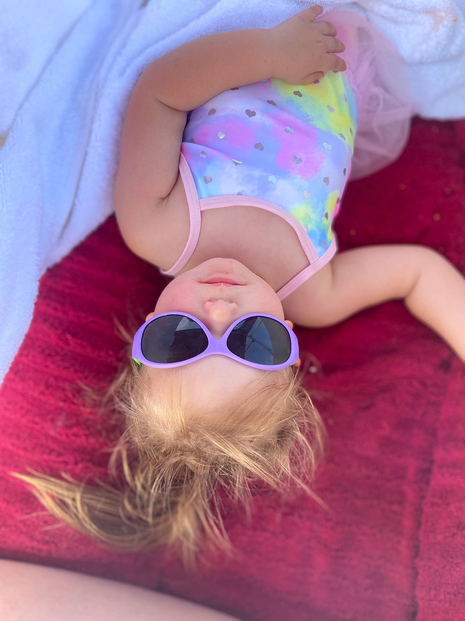 Josephine joined the competition — help win amazing prizes! blond, eyewear, fun, glasses, goggles, happy, head, headgear, human_leg, leg, leisure, magenta, orange, person, pink, purple, selfie, smile, sunglasses, thigh