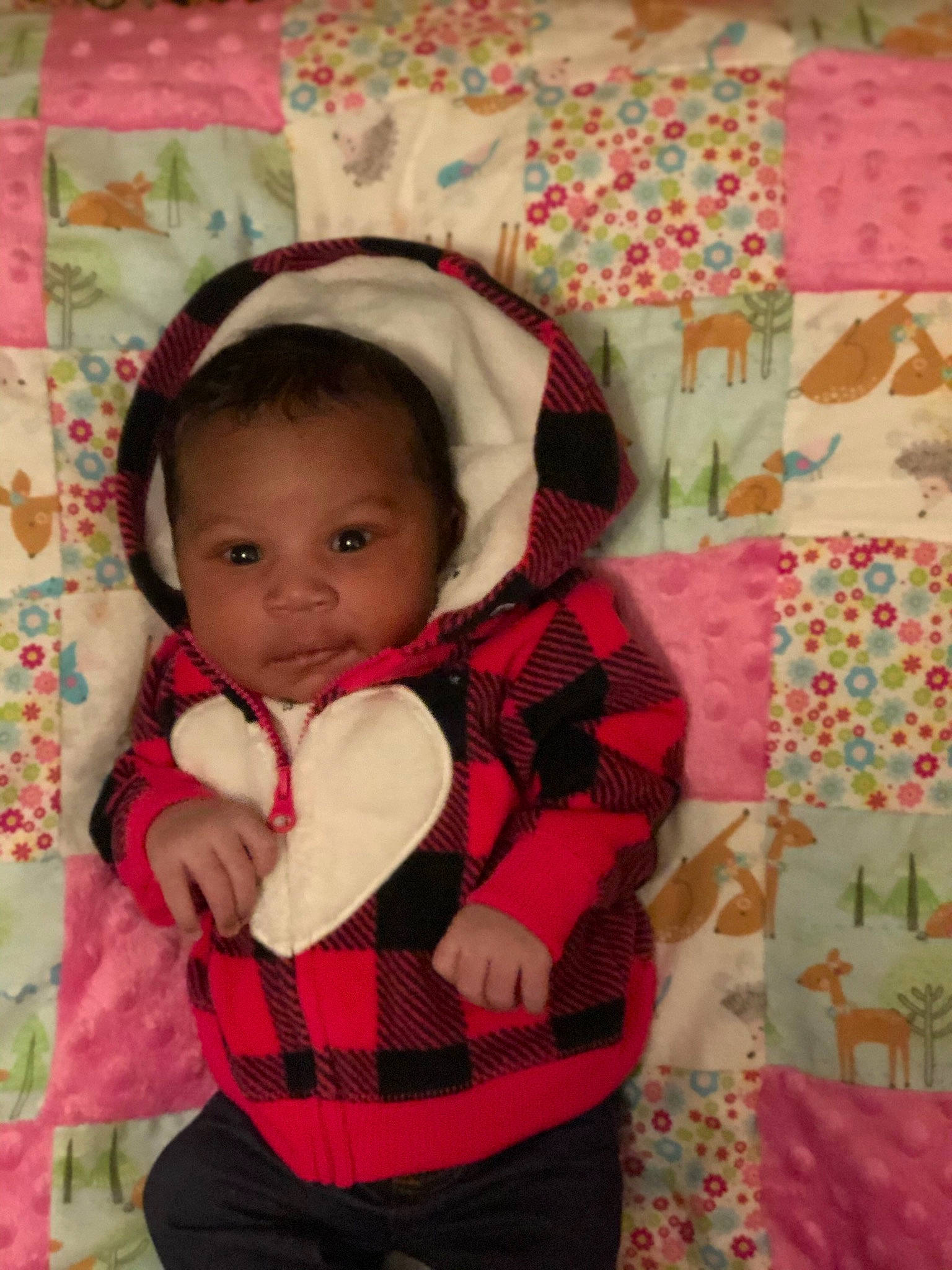 Gabby is registered to the contest to win money with this photo: art, baby, baby_products, cheek, child, linens, magenta, nap_mat, patchwork, pattern, person, pink, plaid, product, quilt, textile, toddler