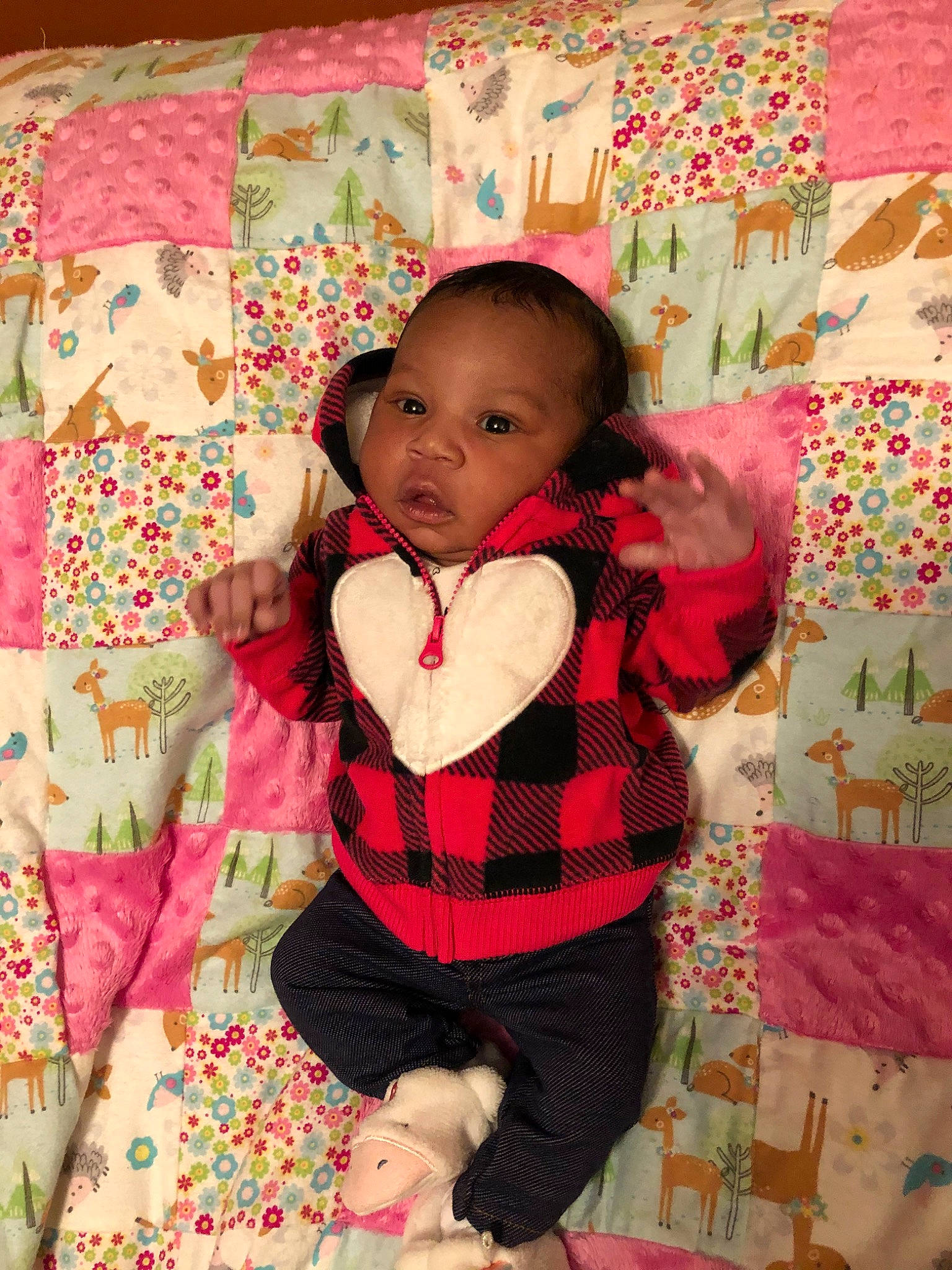 Gabby joined the competition — help win amazing prizes! art, baby, bedding, blanket, cheek, child, linens, nap_mat, patchwork, pattern, person, pink, plaid, quilt, skin, textile, toddler