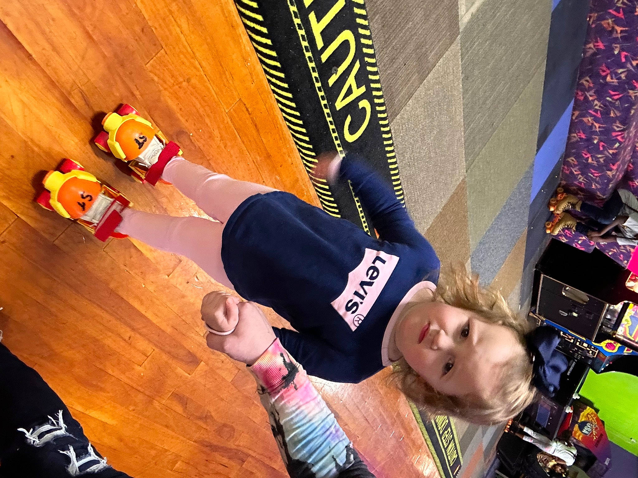 Aspen joined the competition — help win amazing prizes! competition_event, electric_blue, event, flooring, font, foot, fun, happy, hardwood, human_leg, knee, leisure, person, recreation, sandal, smile, sportswear, thigh